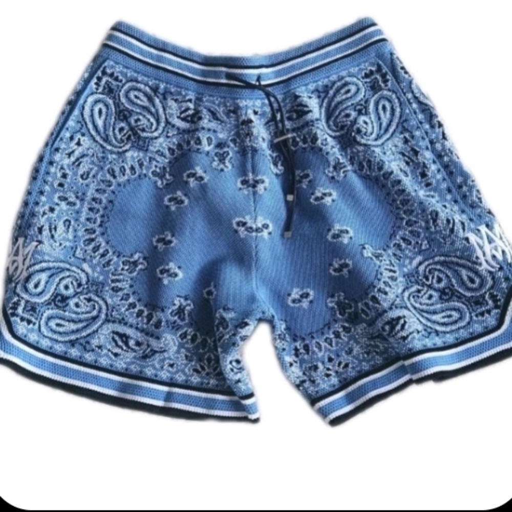 New Amiri Blue & White Bandana Basketball MA Logo Shorts Size XX